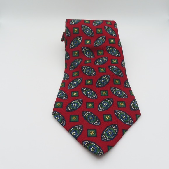 Tommy Hilfiger Tie Silk Red Green Blue 4" Wide 57" Long Two Toned - Picture 3 of 8